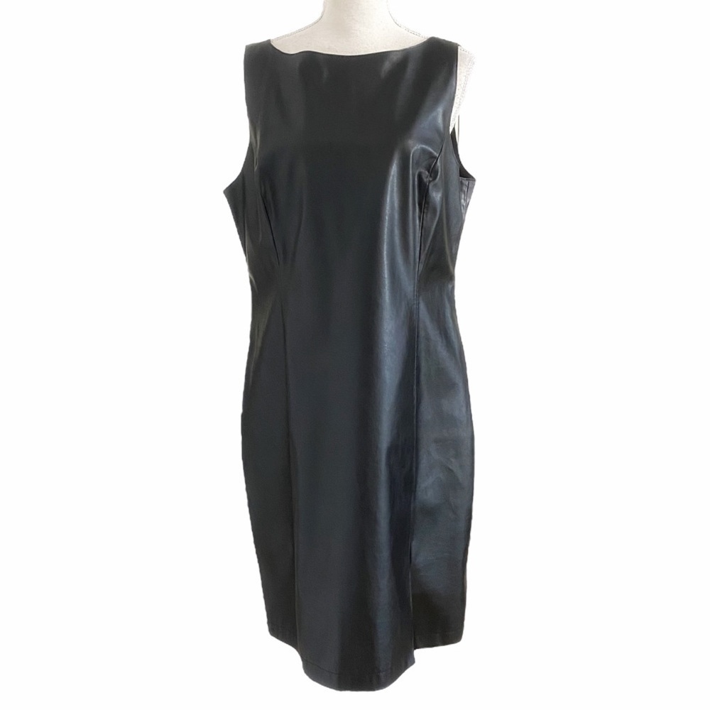 LAURENCE ROY VINTAGE BLACK FAUX LEATHER SLEEVELESS SHEATH DRESS - 12